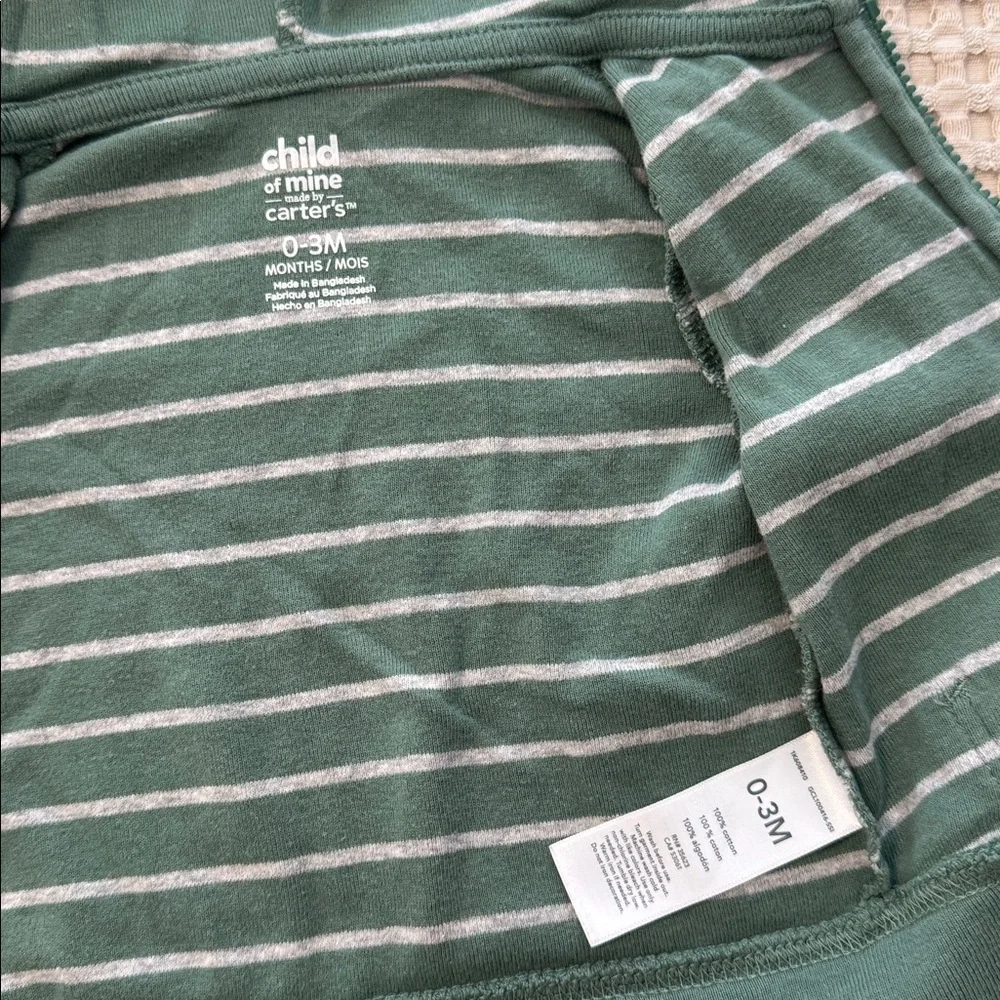 3/$15 🌸 Carter’s Child of Mine Dinosaur Hoodie Green Stripe Zip Up Jacket